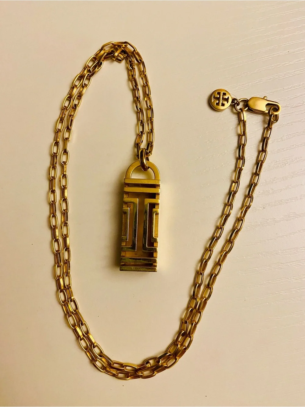 Tory Burch Gold Fitbit Fret Pendant Necklace